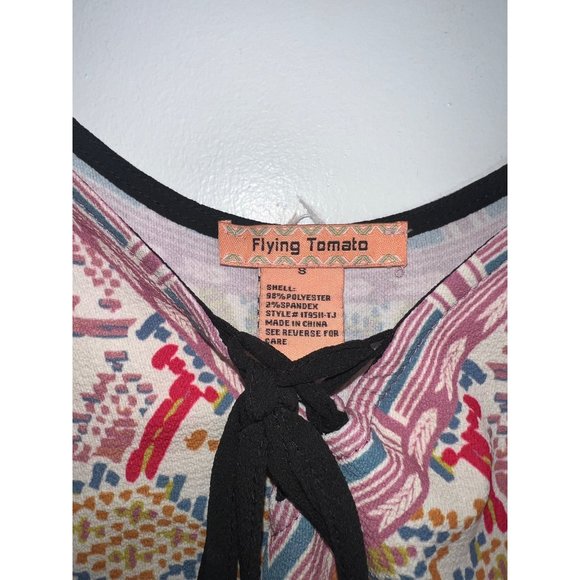 Flying Tomato Aztec tribal cold shoulder off cut out blouse top tie front size S - Picture 6 of 8